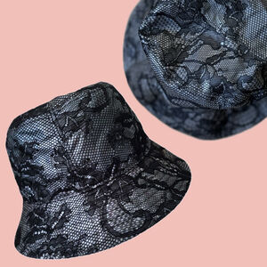Valentino Garavani Black Lace & Canvas Bucket Hat – Size Small